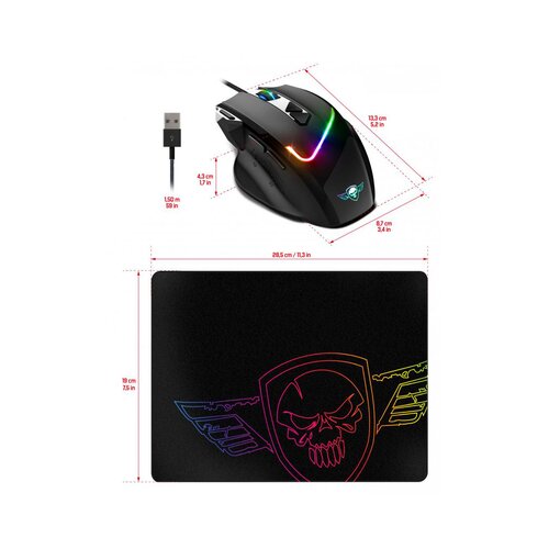 Spirit Of Gamer mi&amp;scaron;ka - PRO-M3 rgb (optična, 7200DPI, 8 gumbov, obtežena, sock kabel, črna) + podloga za mi&amp;scaron;ko Slike