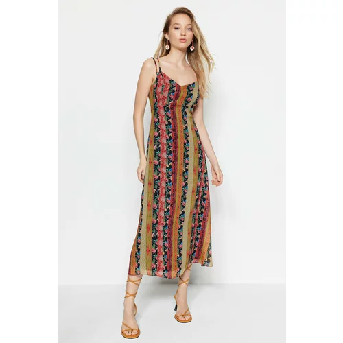 Trendyol Multi Color Midi Lined Woven Strap Patterned Woven Dress