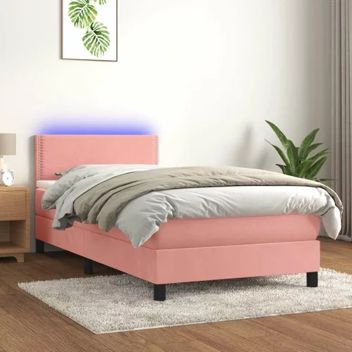  Box spring postelja z vzmetnico LED roza 100x200 cm žamet, (20726923)