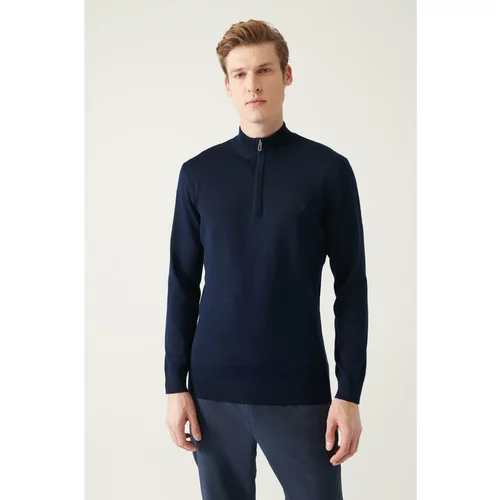 Avva Men's Navy Blue High Neck Wool Blended Standard Fit Normal Cut Knitwear Sweater