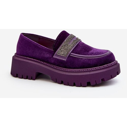Kesi Women's velour loafers with embellishment, purple Wendreda Slike
