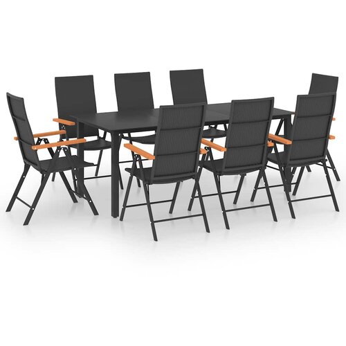  9-dijelni vrtni blagovaonski set crno-smeđi Crna Dužina stola 190 cm Slike
