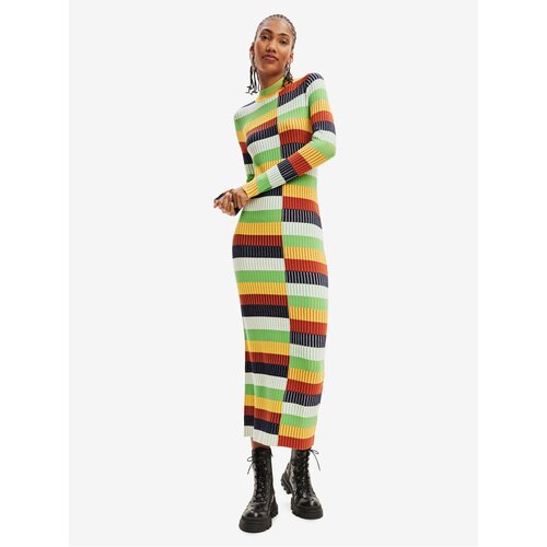 Desigual Yellow-Green Womens Sweater Striped Dress Sico - Women Slike