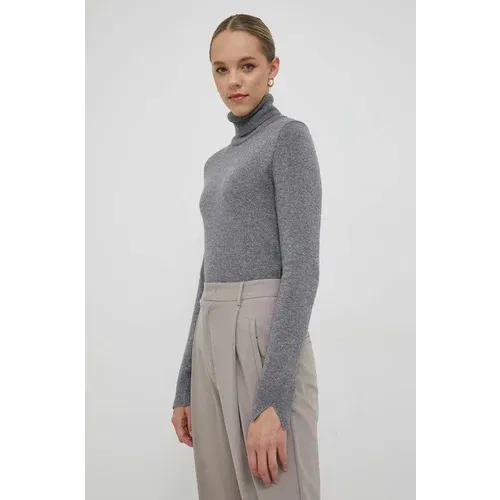 Sisley Pulover s dodatkom vune za žene, boja: siva, lagani, s dolčevitom