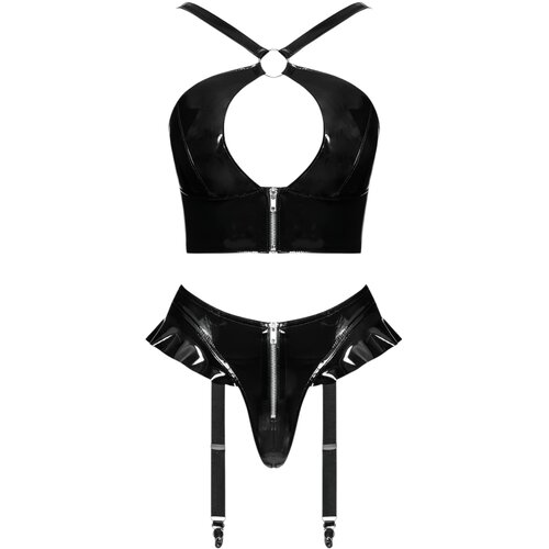 Black Level Short Top &amp;amp; Thong with Suspender Straps Vinyl Set 2830493 Black L Slike
