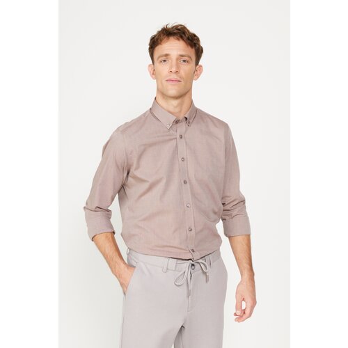 ALTINYILDIZ CLASSICS Men's Brown Slim Fit Slim Fit Buttoned Collar Patterned Shirt Cene