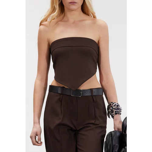 Trendyol Limited Edition Brown Strapless Woven Blouse