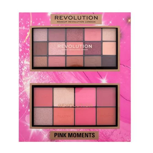 Revolution Pink Moments Face & Eye Gift Set Set paleta rumenila i highlightera Blush Palette 16 g Lover + paleta sjenila za oči Reloaded Eyeshadows Palette 16,5 g Romance