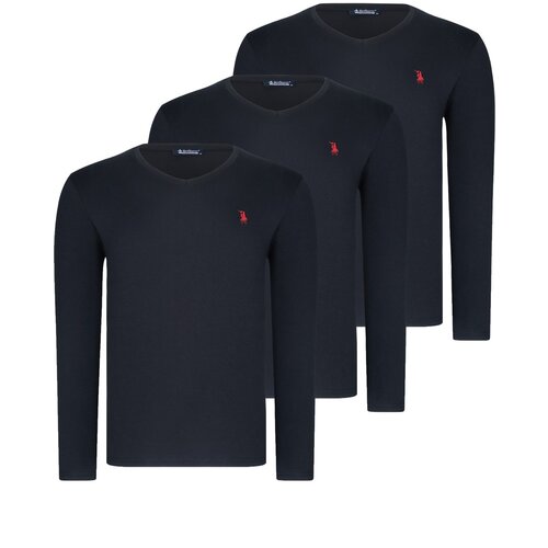 Dewberry TRIPLE SET T8587 V COLLAR MEN&amp;#039;S SWEATSHIRT-BLACK-BLACK-BLACK Slike