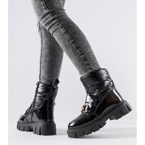 Gemre Black patent snow boots with a buckle Elijah Cijene