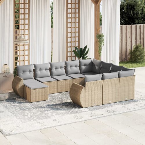 vidaXL 11-dijelni set vrtnih sofa od poliratana s jastucima bež Cijene