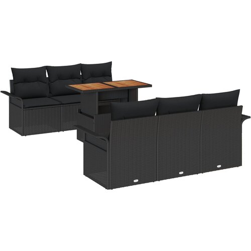 vidaXL 7 dijelni vrtni set sofa s jastucima crni poli ratan, 2-sjedalna vrtna sofa s prostorom za odlaganje i jastucima crni poli ratan Cijene
