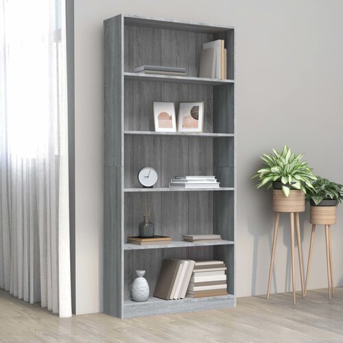 VidaXL Knjižna omara 5-nadstropna siva sonoma 80x24x175 cm inžen. les Slike