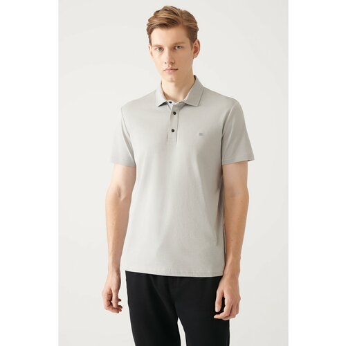 Avva Men's Gray 100% Cotton Knitted Standard Fit Normal Cut 3 Snaps Polo Neck T-shirt Cene