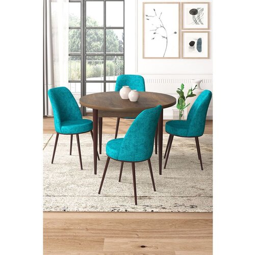 Hanah home Tor - Baroque, Turquoise BaroqueTurquoise Dining Table & Chairs Set (5 Pieces) Cene