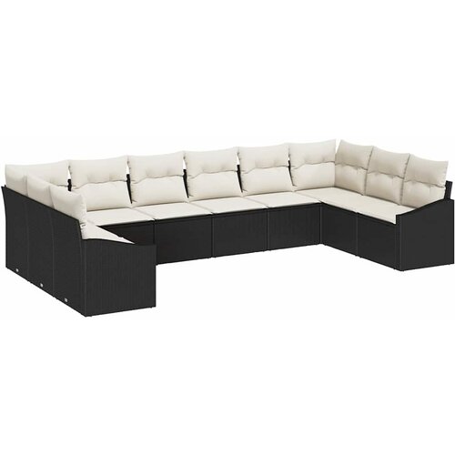  Sjedeća garnitura za vrt 10 kom. Crna i Krema poliratan 344 x 178,5 x 69 cm Slike