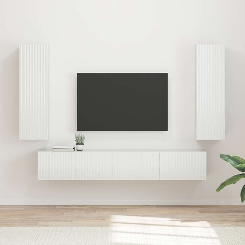  Set TV komoda Zidne 3 pcs Visoki sjaj bijela Konstruirano drvo Cijene