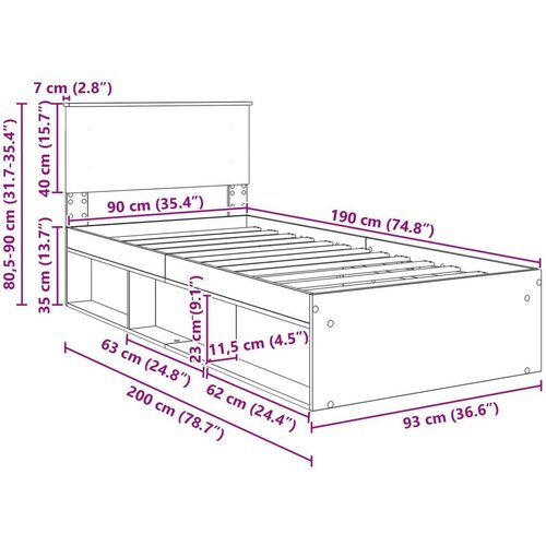  Okvir za krevet Umjetnička hrastovina 90 x 190 cm Slike