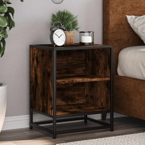 VidaXL Nočna omarica dimljeni hrast 40x31x50 cm inž. les/kovina Slike