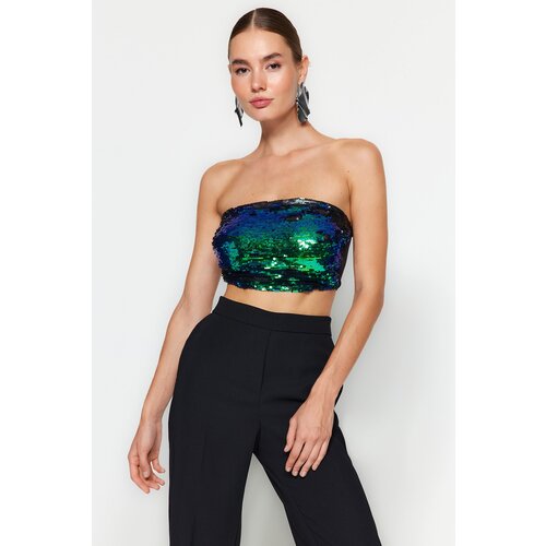 Trendyol Green Crop Sparkly Sequin Bustier Slike