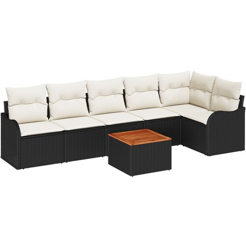 VidaXL Set od 7 Vrtnih Sofa s Jastucima Crni Poli Ratan Akacija, 2-Sjedalni Vrtni Sofa sa Skladi&amp;scaron;tem i Jastucima Crni Poli Ratan Slike