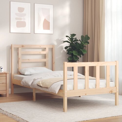 The Living Store Posteljni okvir z vzglavjem 90x200 cm trden les - Posteljni Okvir, (21524313) Slike