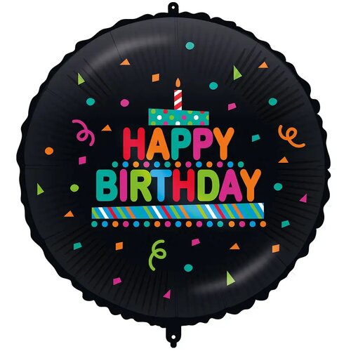 Procos Rojstnodarski folija balon &ndash; z napisom Happy Birthday, s torto in konfeti, na črni podlagi, 46 cm Cene