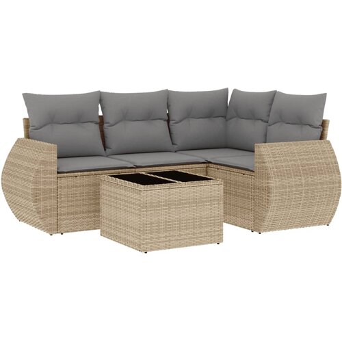  5-dijelni vrtni set sofa s jastucima bež od poliratana Slike