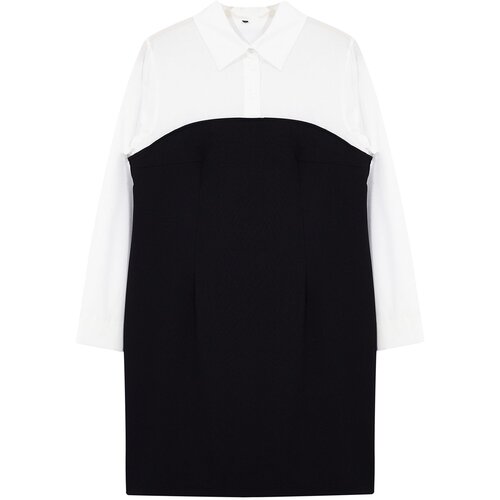 Trendyol Curve Black-White Bodycone Strapless Finike Mini Shirt Dress Slike