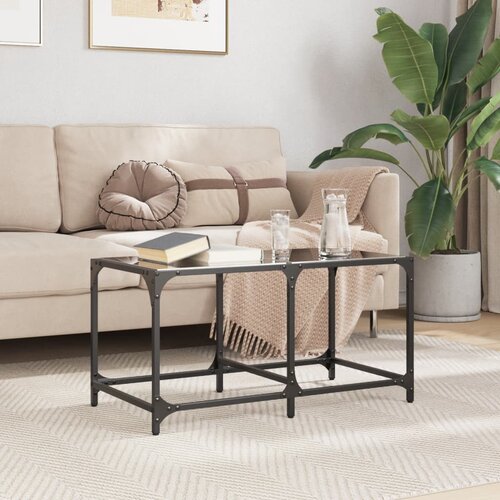 vidaXL Stolić za kavu s crnom staklenom površinom 78,5x40x40 cm čelik Cijene