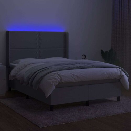  Box spring s madracem LED svjetlosivi 140x200 cm tkanina Slike
