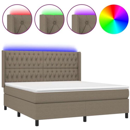  Krevet box spring s madracem LED smeđesivi 180x200 cm tkanina Slike