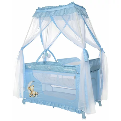 Lorelli MAGIC SLEEP Putni krevetić na 2 razine + prematalica + baldahin + luk s igračkama Blue Moon Sleeping Bear (0mj+)