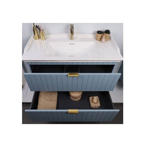 Hanah home Set kupaonskih ormarića s umivaonikom i ogledalom, 2 komada, plavi Slike