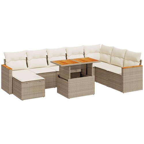 vidaXL 9-dijelni set vrtnih sofa s jastucima bež od poliratana bagrem Cene