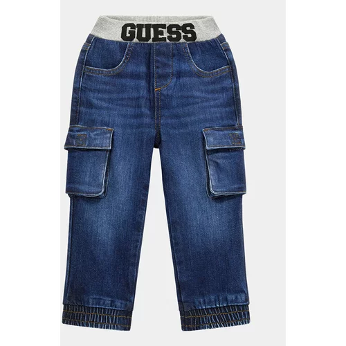 Guess Jeans hlače Cargo N4RA01 D4GV0 Mornarsko modra Relaxed Fit