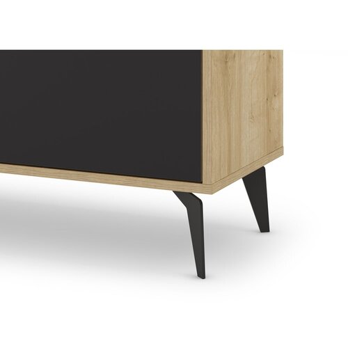 Marckeric Črna/v naravni barvi nizka komoda v hrastovem dekorju 140x79 cm Nola &amp;ndash; Slike