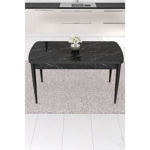 Hanah home trpezarijski sto na razvlačenje Nex, 132 × 80 cm (razvučen 170 cm), ploča u dekoru crnog mermera, crne noge Cene