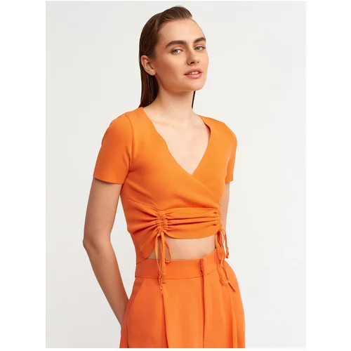 Dilvin 10194 Double Breasted Collar Front Pleated Knitwear Crop-orange
