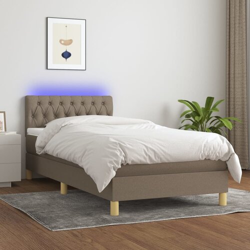Krevet box spring s madracem LED smeđesivi 90x200 cm tkanina Cene