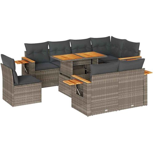 Maison Chic Seti vrtnega pohištva - Vrtna garnitura - Vrtni pohištvo set z blazinami 9-delna siv ratan/akacija, (21797593) Cene