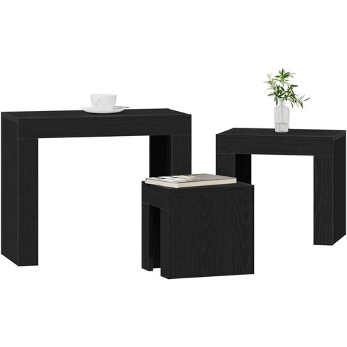 VidaXL Složivi stolić Set od 3 Crni hrast MDF Veliki stolić, 61x30x50 cm Slike