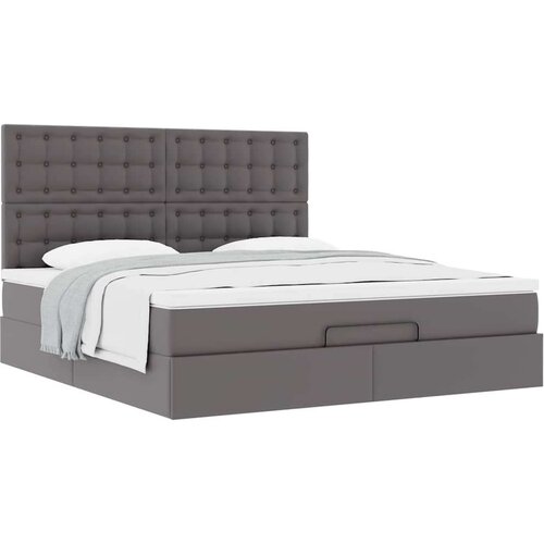 VidaXL Otomanski okvir kreveta s madracem sivi 180x200cm umjetna koža Slike