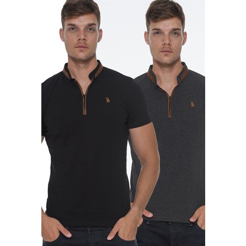 Dewberry DOUBLE SET T8571 ZIPPER MEN'S T-SHIRT-BLACK-ANTHRACITE Cijene