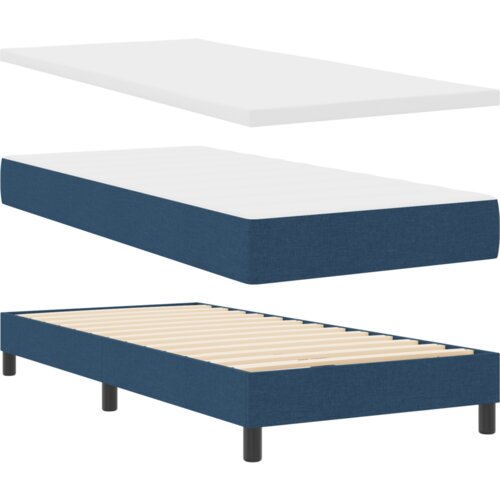 vidaXL Postelja s škatlastim vzmetenjem z vzmetnico modra 90x200 cm tkanina Cene