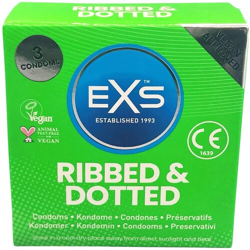 EXS z rebri, čepki in razširitvami - pikčasti kondomi (3 kosi) Cene
