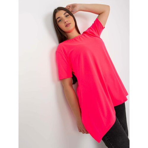 Fashion Hunters Fluo pink smooth plus size viscose blouse Slike