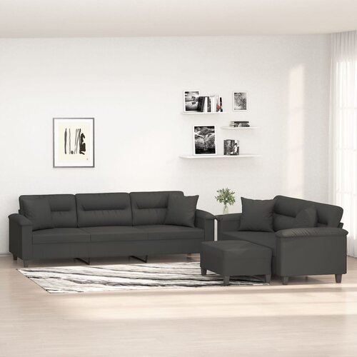  3-dijelni set sofa s jastucima tamnosivi od mikrovlakana Slike