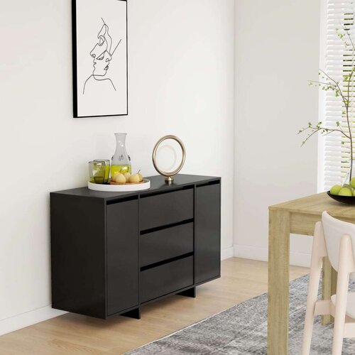  Komoda s 3 ladice crna 120 x 41 x 75 cm od iverice Slike