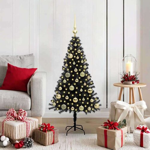 vidaXL Božično drevo med 150 LED z stojalom Črna 120 cm PVC Cene